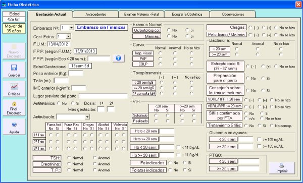 Ventana donde se registran los exámenes maternos, fetales y ecogafrías obstétricas.